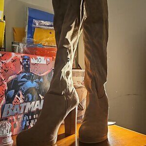 Knee High Boots, Women's Autumn Boots, Chunky High Heels, Round Toe Side Zipper